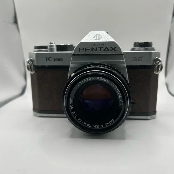 Brown Trim Asahi Pentax K1000 SE Film Camera w/ 50mm f2 Pentax Lens